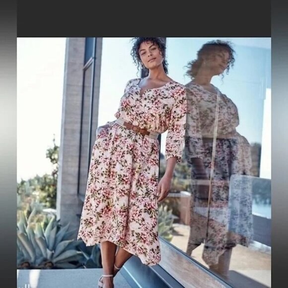 J Jill - Pebble Hydrangea Garden Dipped Hem Midi Dress - Large - Picture 2 of 10